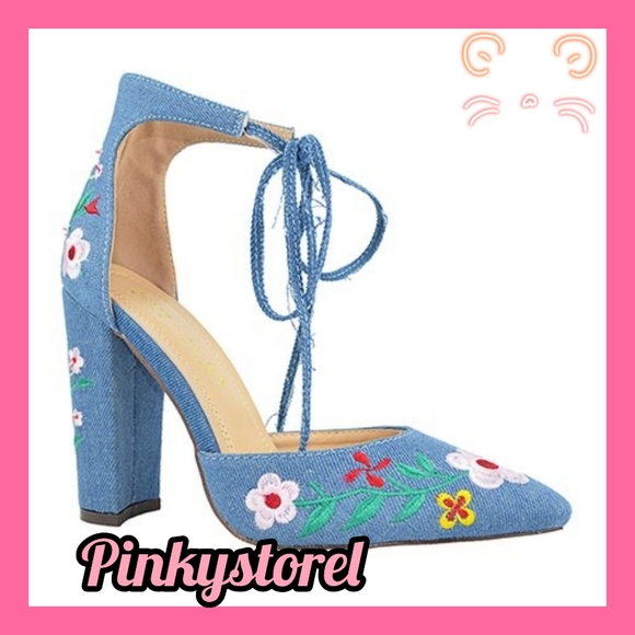 Shoes - Denim Floral Heels🦋